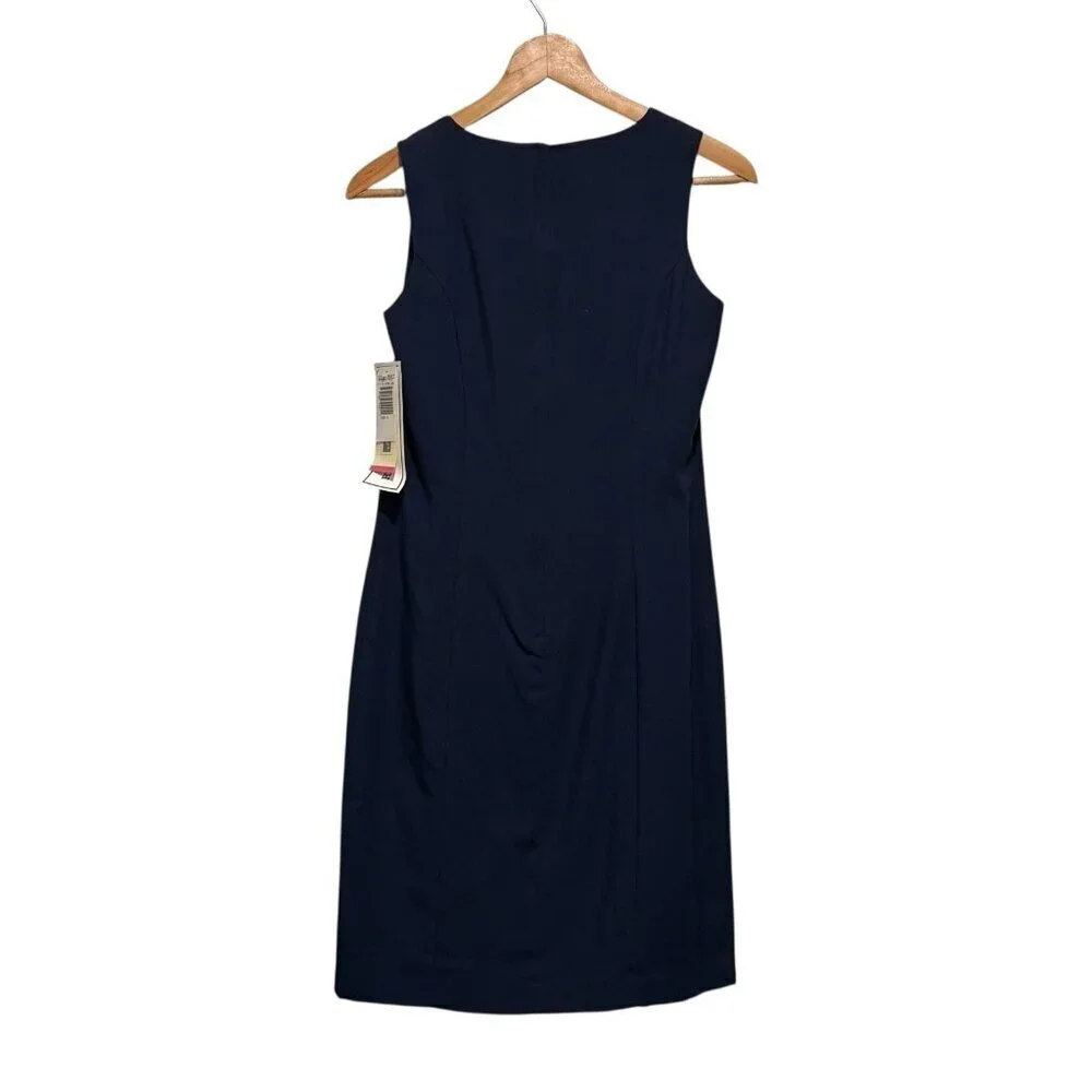NWT VTG Sag Harbor Navy Blue Linen Blend Sheath Dress Sleeveless Womens size 6